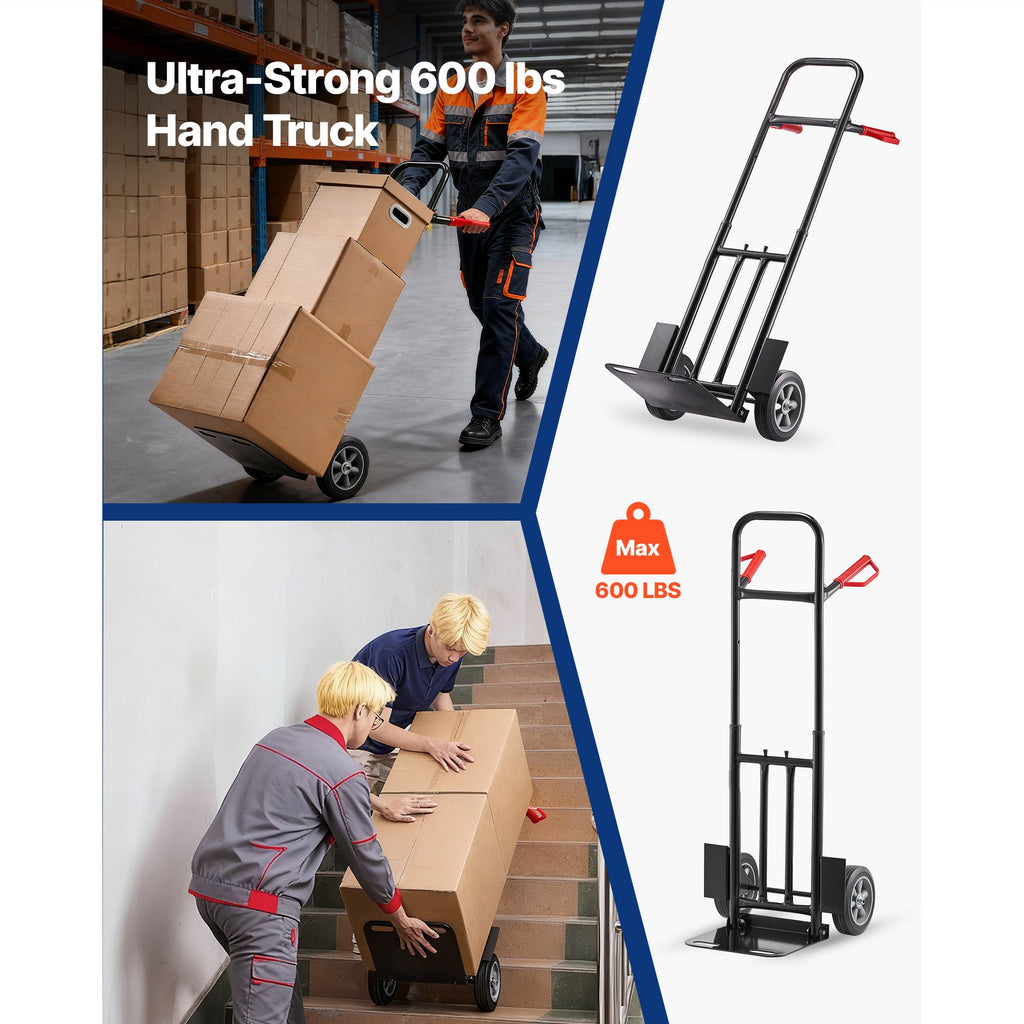 Hand Truck, 600 lbs Load Capacity, Heavy-Duty Hand Truck Dolly with Wheels & Telescoping Handle, Portable Trolley Dolly with Tie-down Strap for Moving Home, Office, Warehouse, Supermarket image 2