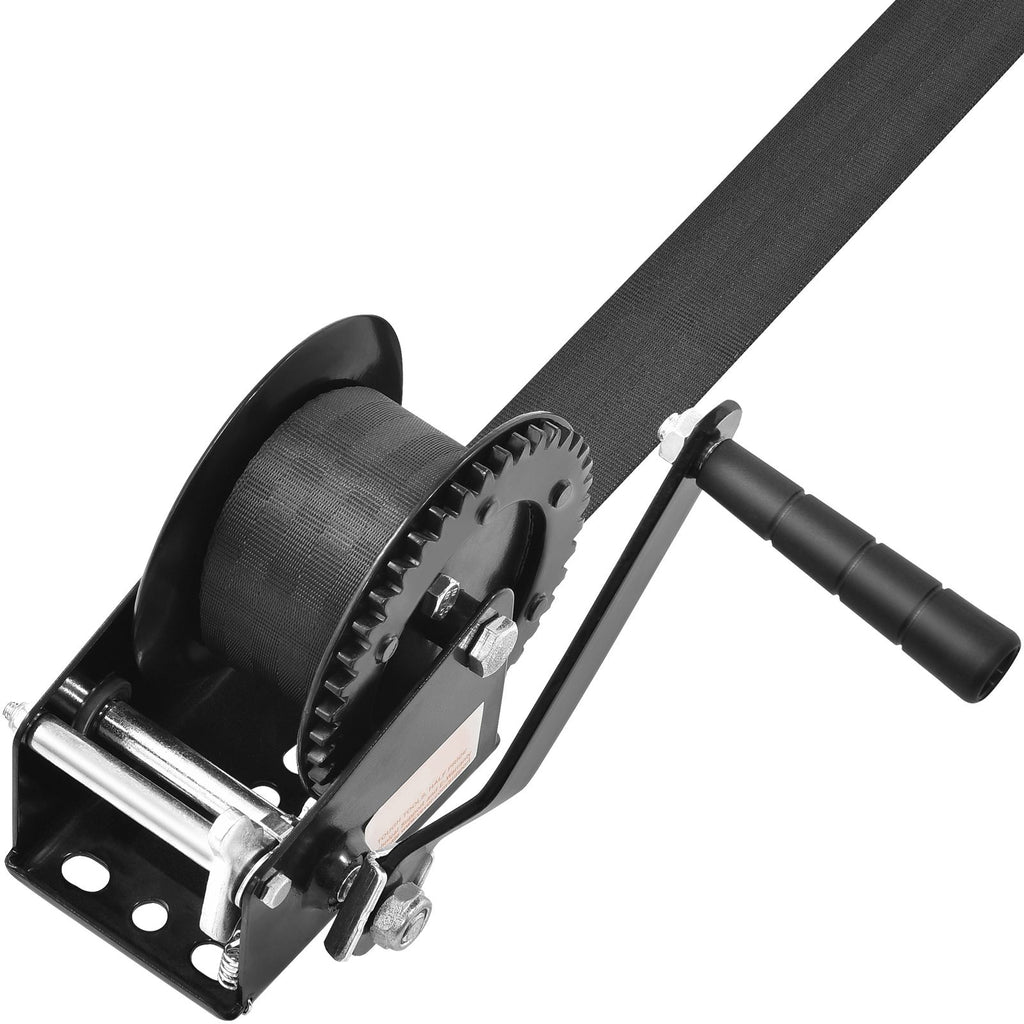 Hand Winch, 1200 lbs Pulling Capacity, Boat Trailer Winch Heavy Duty Rope Crank with 23 ft Polyester Strap and Two-Way Ratchet, Manual Operated Hand Crank Winch for Trailer, Boat or ATV Towing