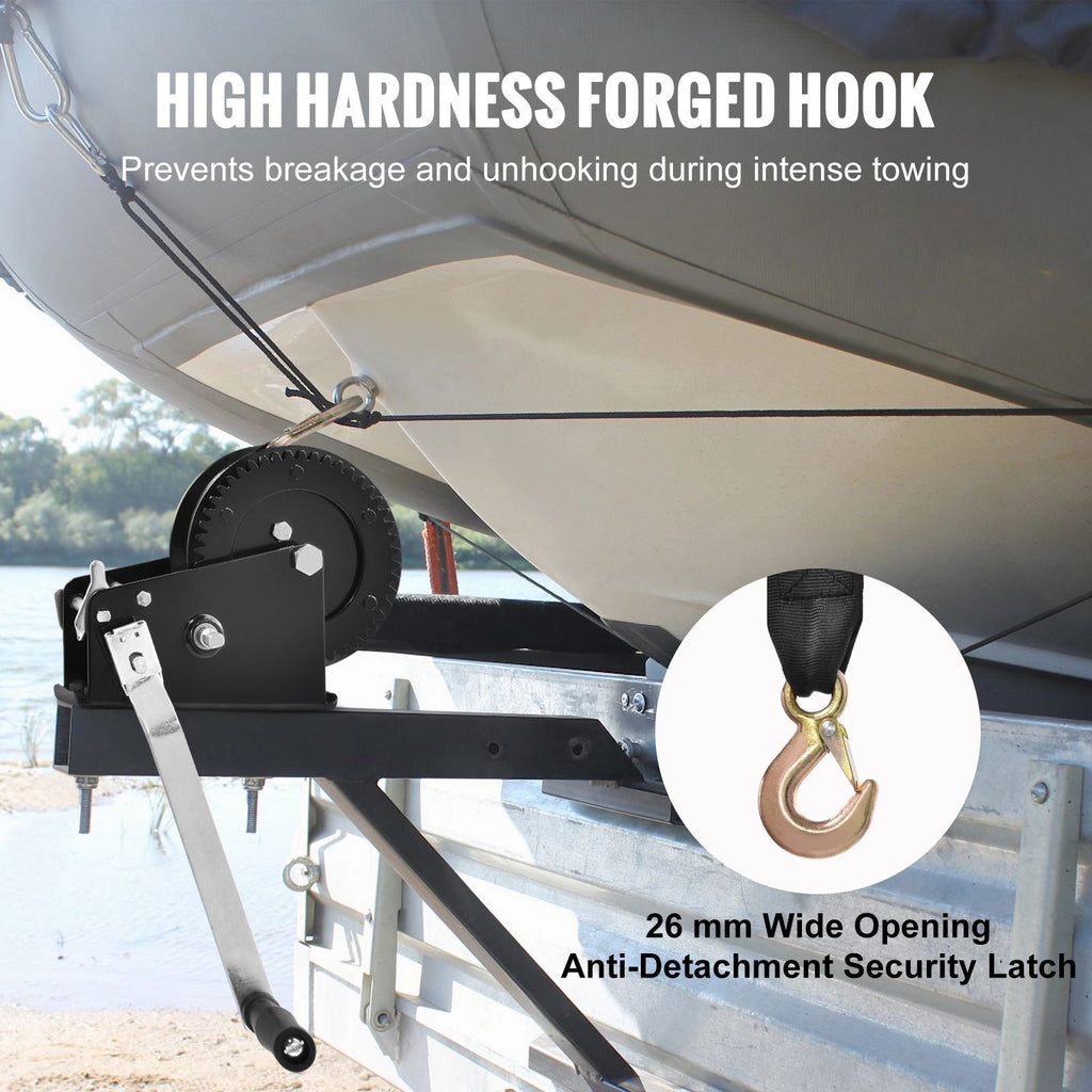 Hand Winch, 3500 lbs Pulling Capacity, Boat Trailer Winch Heavy Duty Rope Crank with 33 ft Polyester Strap and Two-Way Ratchet, Manual Operated Hand Crank Winch for Trailer, Boat or ATV Towing