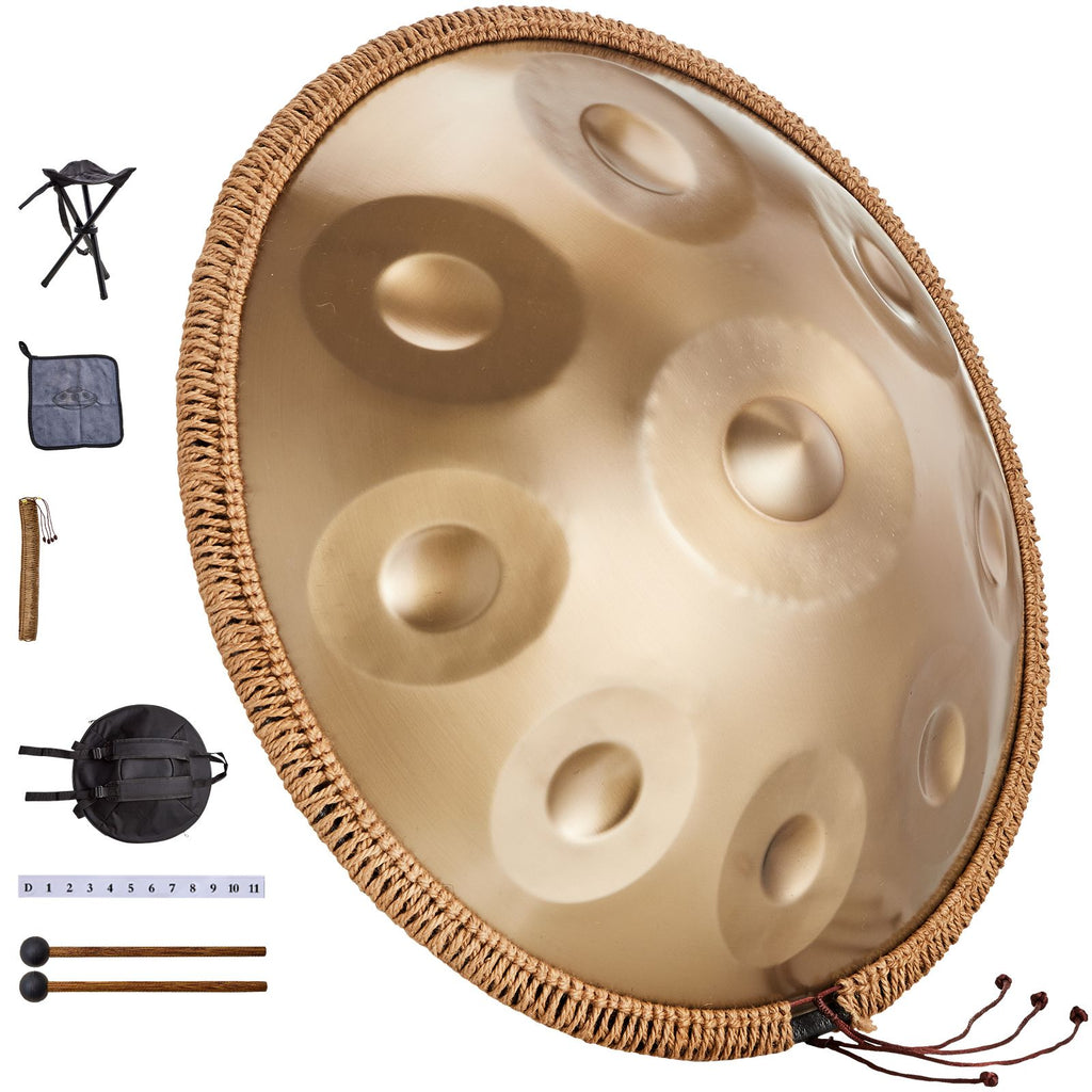 Handpan Drum, 22 in & 9 Notes, D Minor Hand Drum, Hand Pan Drum Instrument with Mallets, 440Hz Handpan Stand & Carry Bag, Steel Healing Sound Drum, Percussion Instruments for Adults Beginners