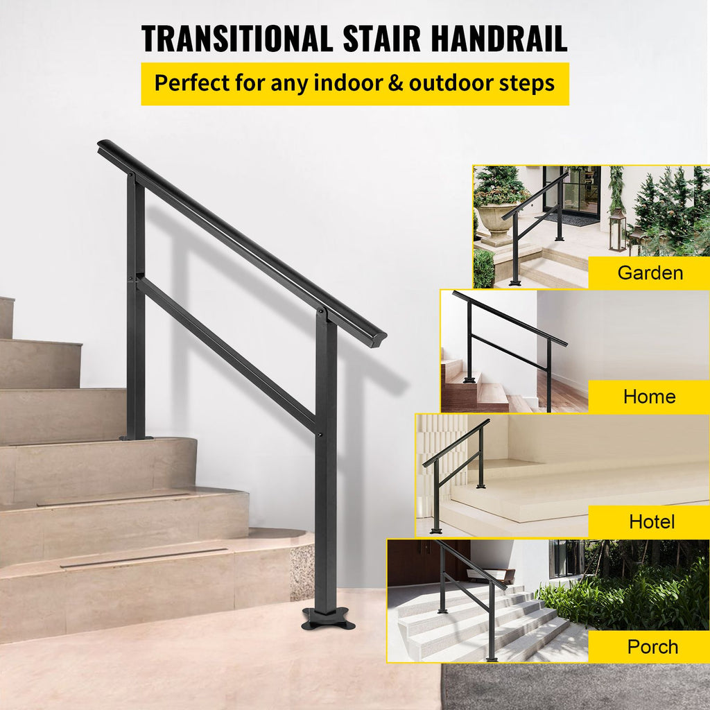 Handrail Outdoor Stairs 47.6 X 35.2 Inch Outdoor Handrail Outdoor Stair Railing Adjustable from 0 to 30 Degrees Handrail for Stairs Outdoor Aluminum Black Stair Railing Fit 3-4 Steps image 2