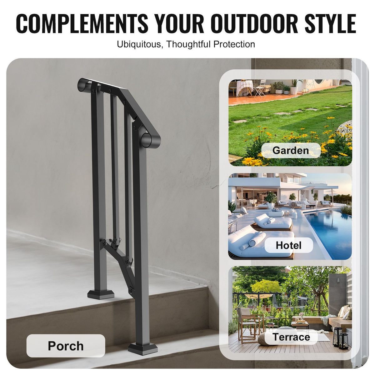 Handrails for Outdoor Steps, 1-2 Step Stair Hand Rail Kit, Transiti ...