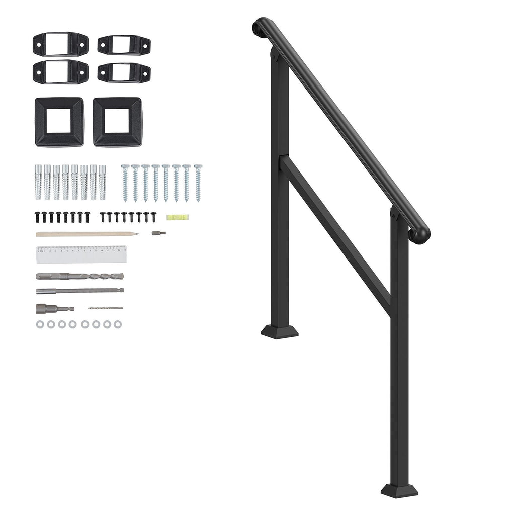 Handrails for Outdoor Steps, 2-3 Step Stair Hand Rail & Indoor Railing Kit, Railings for Outside Steps with Installation Kit, Hand Rails for Seniors,Porch Railing & Deck Hand Rail, Black