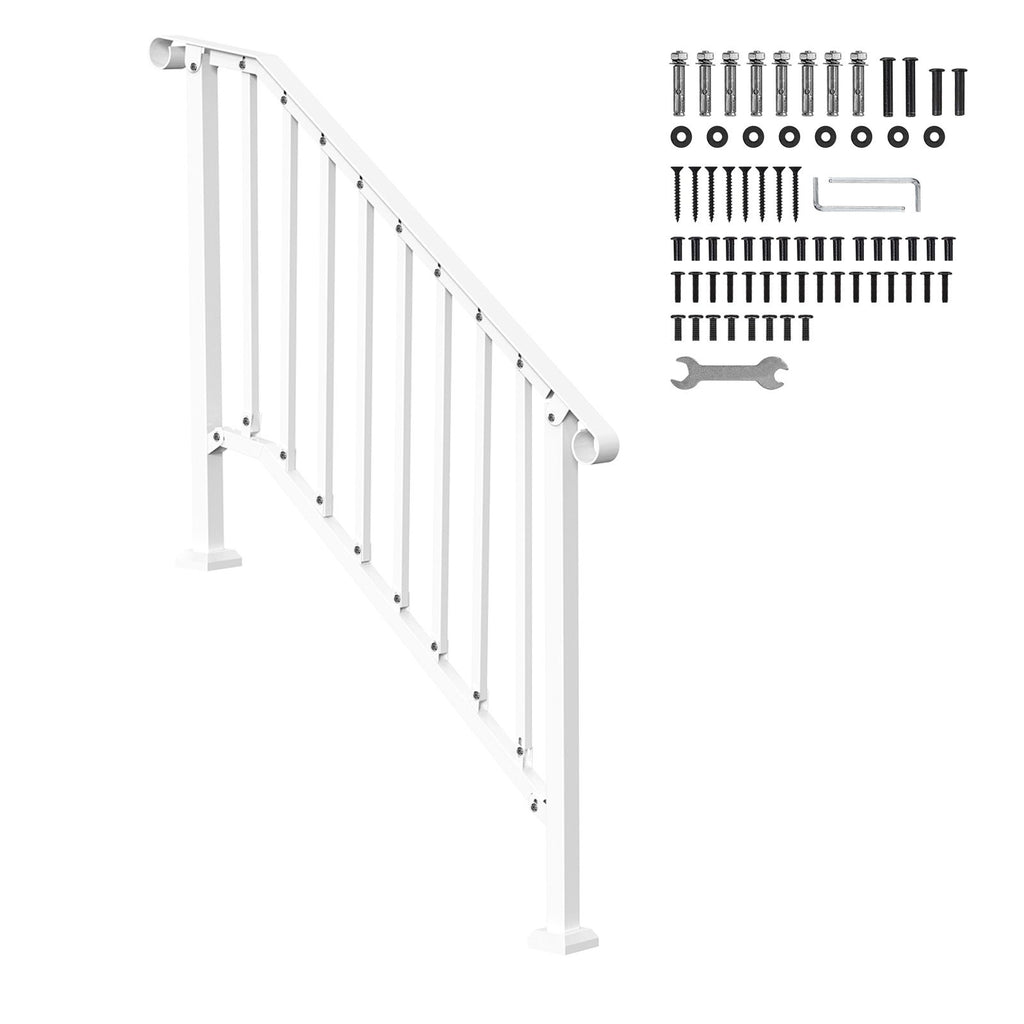 Handrails for Outdoor Steps, 3-4 Step Stair Hand Rail Kit, Transitional Carbon Steel Railings with Installation Kit, Stair Rails for Seniors, Concrete Steps & Porch & Deck, White Retro Arch