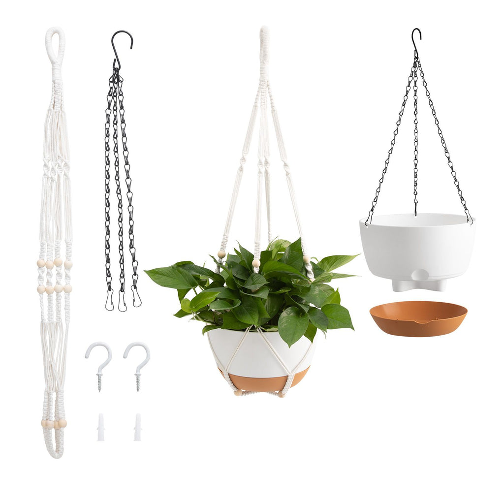 Hanging Planters, 10 Inch Self-Watering Hanging Planter, 2 Pack Flower Pots with Drainage Hole & 2 Kinds of Plant Hangers, Plastic Basket Pots, for Garden Home Decor, Indoor & Outdoor Plants