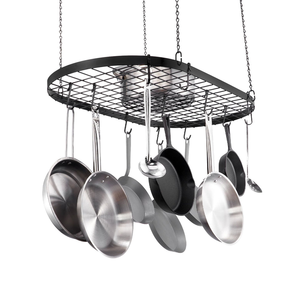 Hanging Pot Rack, 32 inch Hanging Pot Rack Ceiling Mount, Ceiling Pot Rack with 12 S Hooks, 80 lbs Loading Weight, Ideal for Home, Restaurant, Kitchen Cookware, Utensils
