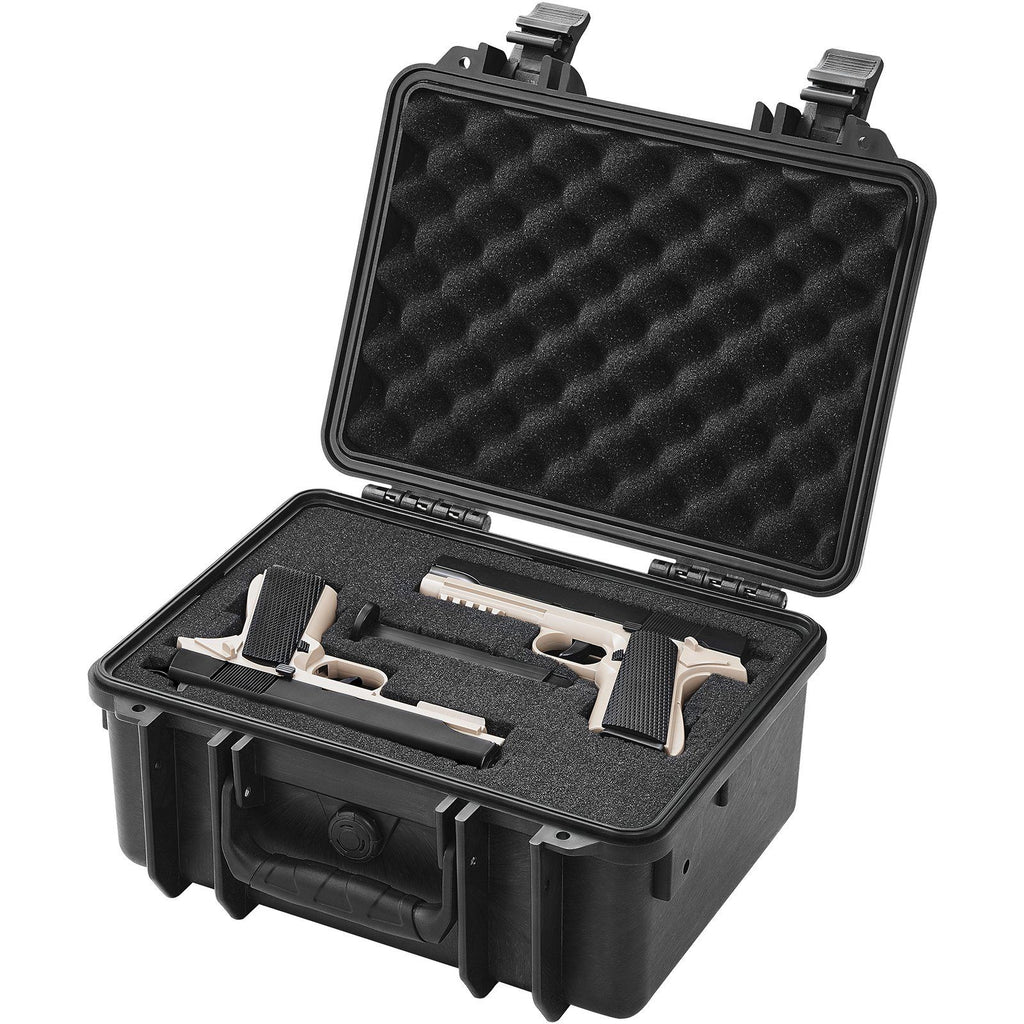 Hard Pistol Cases with Pre-cut PU Foam, Waterproof & Dustproof Hard Gun Case for 2 Pistol, 14.1×11.5×7.6 in Lockable Pistol Case, Black