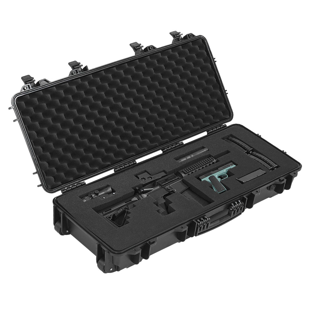Hard Rifle Case, Lockable Rifle Case with 4 Layers Pre-cut Foams, 36 in Gun Storage with Wheels, IP67 Waterproof & Dustproof Pistol Storage Cases for Rifles, Shotguns, Airsoft Guns, Black