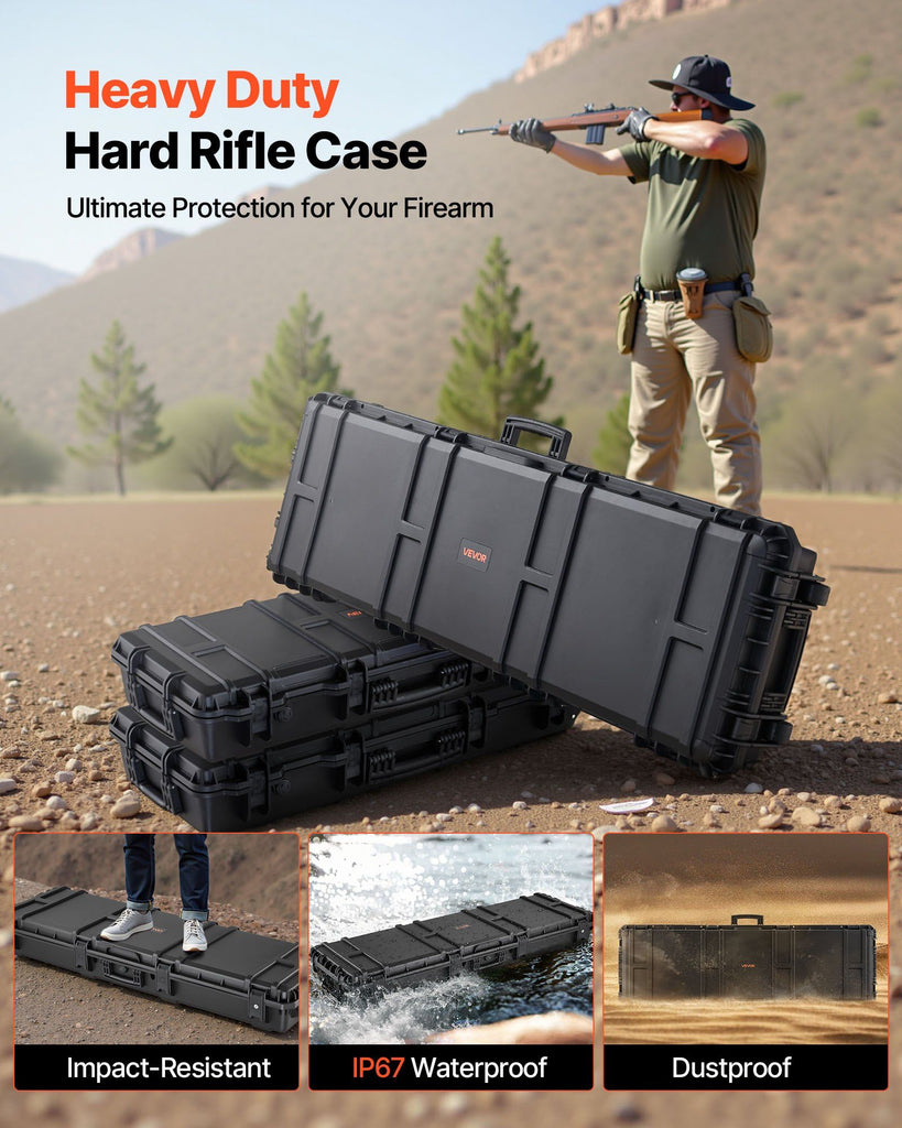 Hard Rifle Case, Lockable Rifle Case with Detachable XPE Foam, 50 in Gun Storage with Wheels, IP67 Waterproof & Dustproof Pistol Storage Cases for Rifles, Shotguns, Airsoft Guns, Black image 2