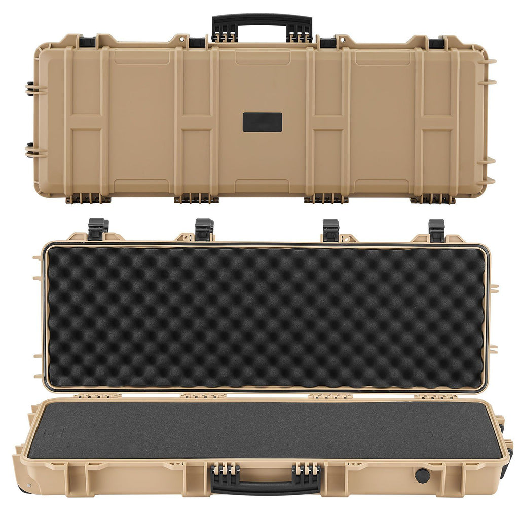 Hard Rifle Case, Lockable Rifle Case with Pre-cut Foams, 40 in Gun Storage with Wheels, IP67 Waterproof & Dustproof Movable Large Pistol Storage for Rifles, Shotguns, Airsoft Guns, Khaki