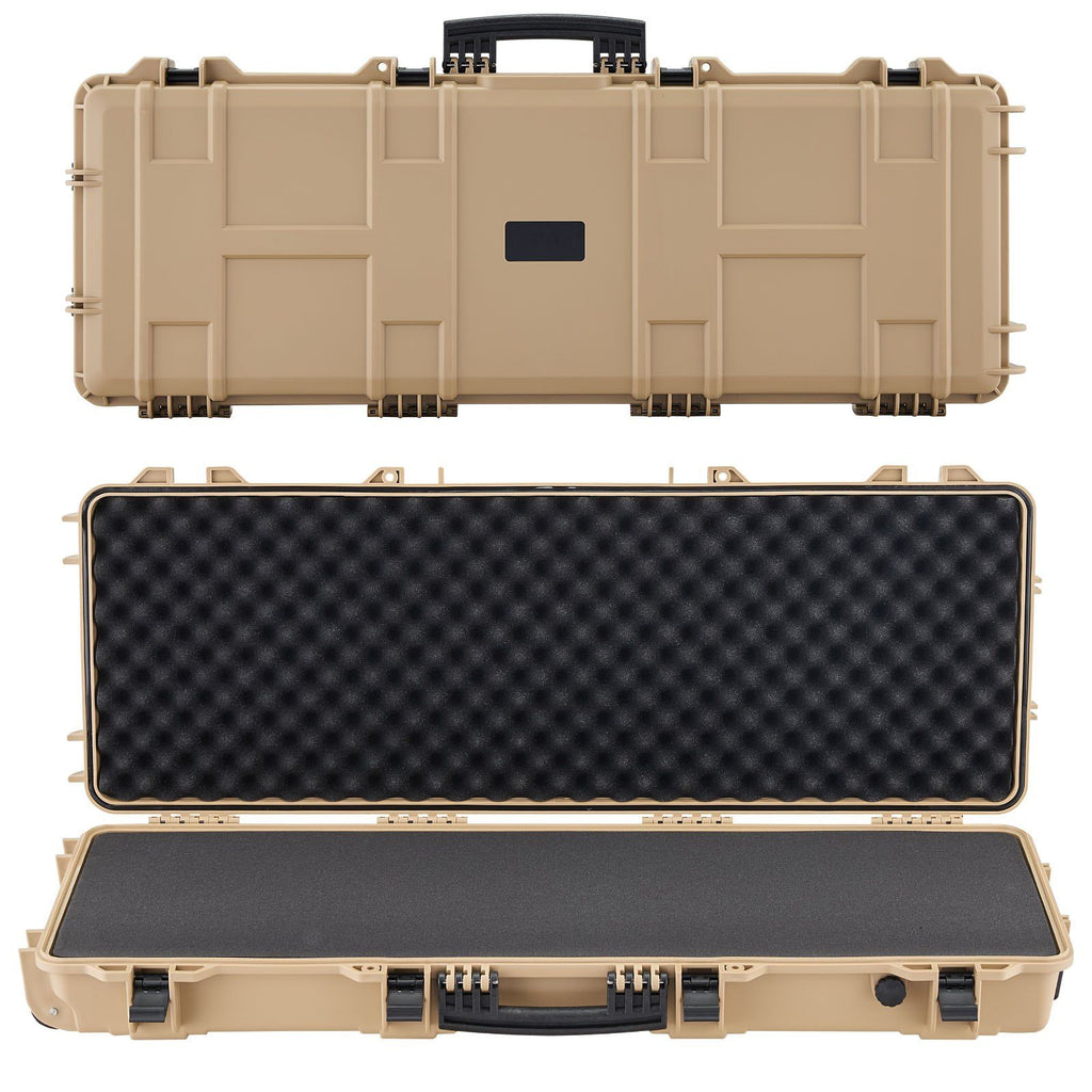 Hard Rifle Case, Lockable Rifle Case with Pre-cut Foams, 42 in Movable Gun Storage with Wheels, IP67 Waterproof & Dustproof Pistol Storage for Rifle, Shotgun, Airsoft Gun, Khaki