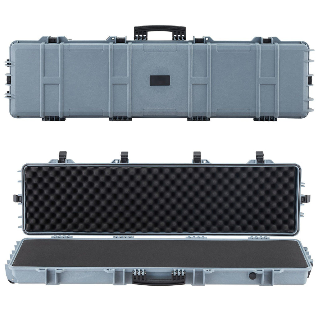Hard Rifle Case, Lockable Rifle Case with Pre-cut Foams, 50 in Movable Gun Storage with Wheels, IP67 Waterproof & Dustproof Pistol Storage for Rifle, Shotgun, Airsoft Gun, Grey