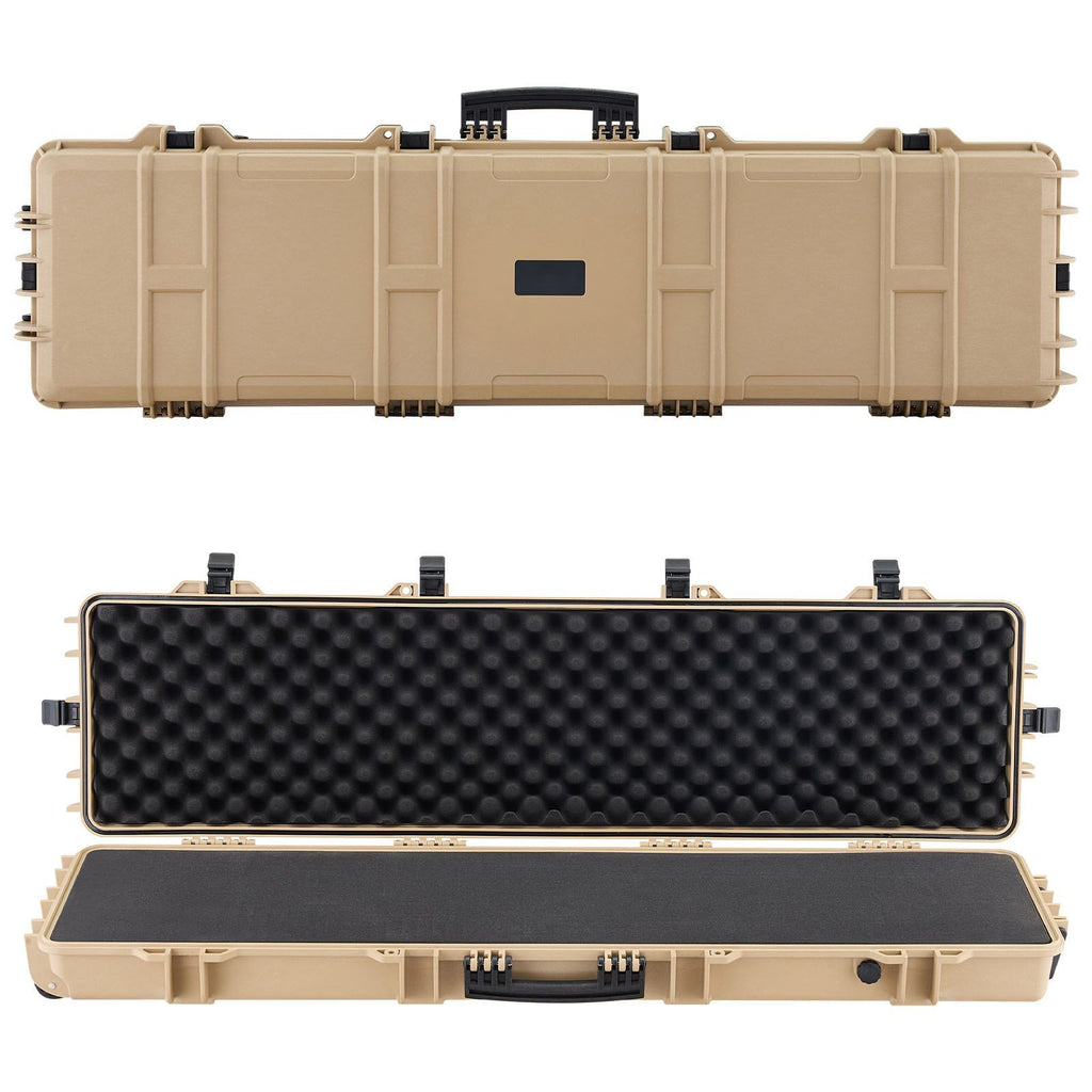 Hard Rifle Case, Lockable Rifle Case with Pre-cut Foams, 50 in Movable Gun Storage with Wheels, IP67 Waterproof & Dustproof Pistol Storage for Rifle, Shotgun, Airsoft Gun, Khaki