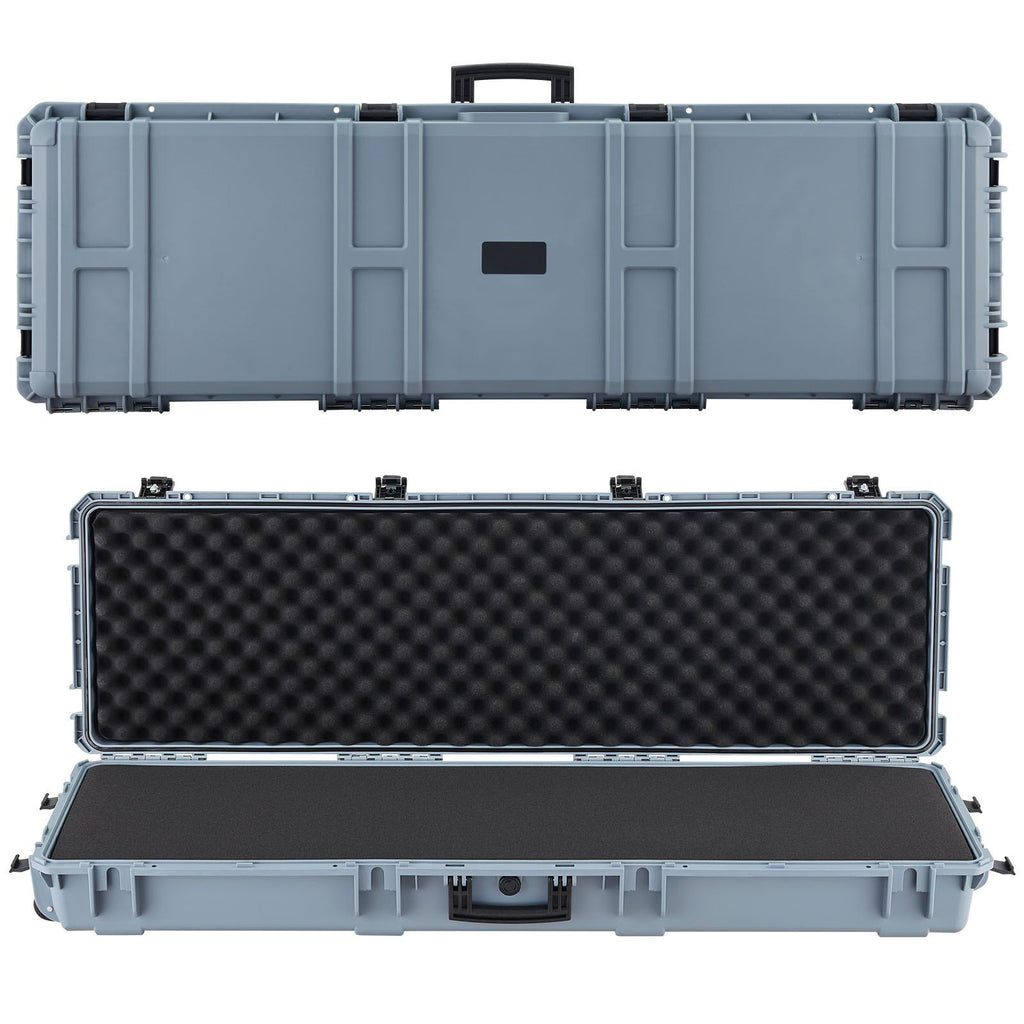 Hard Rifle Case, Lockable Rifle Case with Pre-cut Foams, 52 in Gun Storage with Wheels, Heavy Duty IP67 Waterproof & Dustproof Pistol Storage Cases for Rifles, Shotguns, Airsoft Guns, Grey