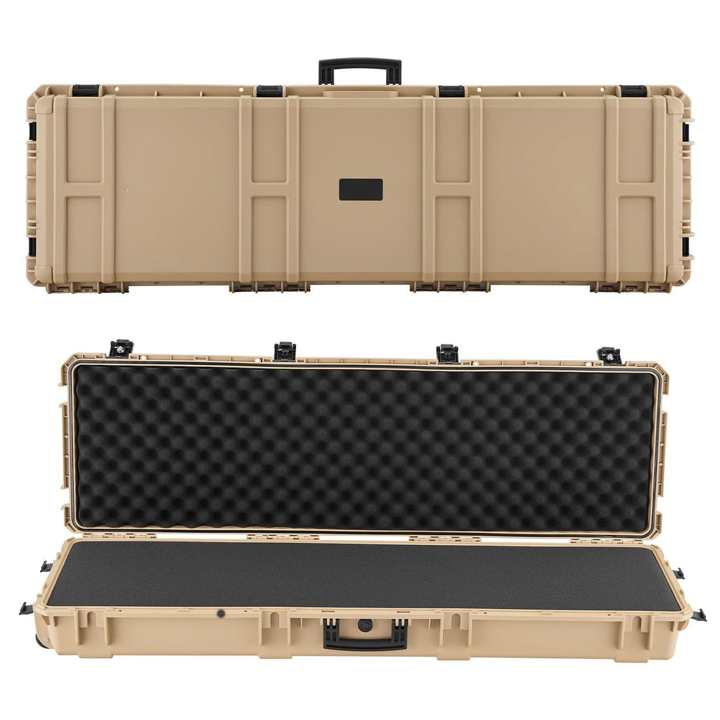 Hard Rifle Case, Lockable Rifle Case with Pre-cut Foams, 52 in Gun Storage with Wheels, Heavy Duty IP67 Waterproof & Dustproof Pistol Storage Cases for Rifles, Shotguns, Airsoft Guns, Khaki