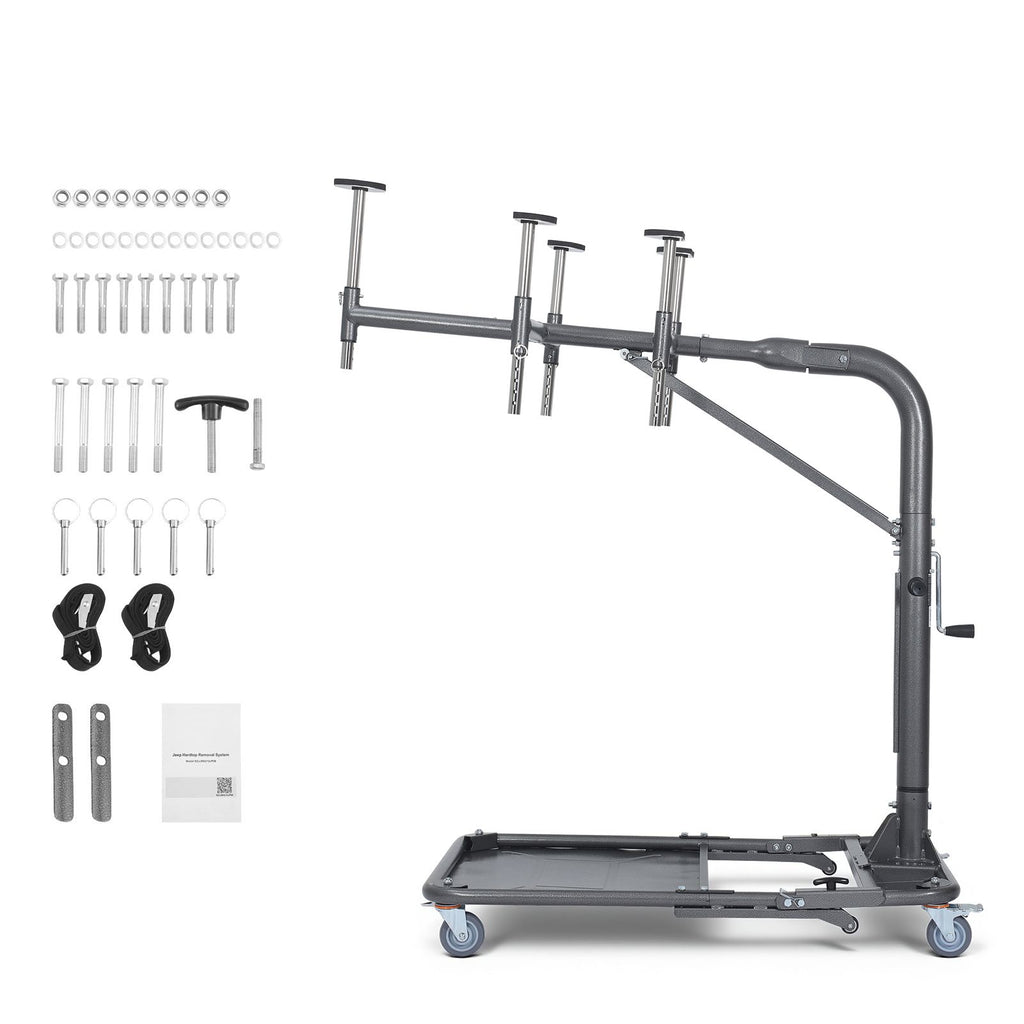 Hard Top Remover Lift, 220 lbs, Foldable Jeep Hardtop Removal and Storage System, Easy One-Person Operation, Adjustable Height, for Jeep Wrangler YJ, TJ, JK, JL, 4XE, Ford Bronco 4 Door & 6 Gen+