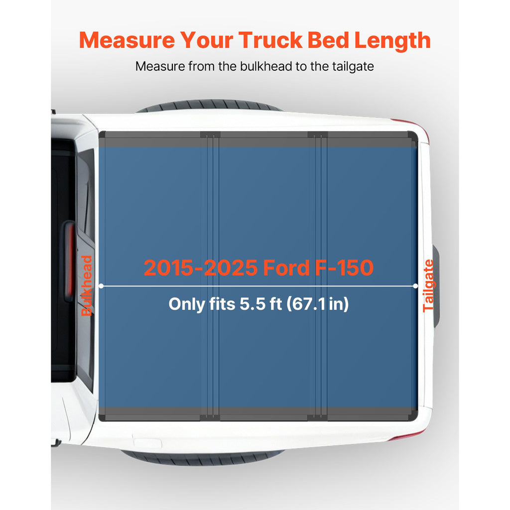 Hard Tri-Fold Truck Bed Tonneau Cover, Compatible with 2015-2025 Ford F150 5.5 ft (67.1 in) Bed, Waterproof Folding Truck Tonneau Cover with Heavy-Duty Fiberglass and Aluminum Alloy Support Bar image 2