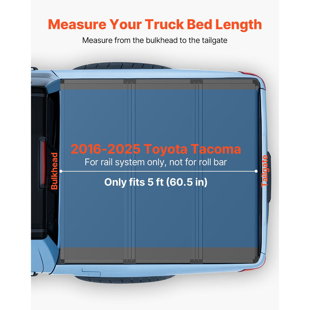 Hard Tri-Fold Truck Bed Tonneau Cover, Compatible with 2016-2025 Toyota Tacoma with OE Track System (Not Fit Roll Bar) 5 ft (60.5 in) Bed, Waterproof Fiberglass Hard Folding Truck Tonneau Cover image 2