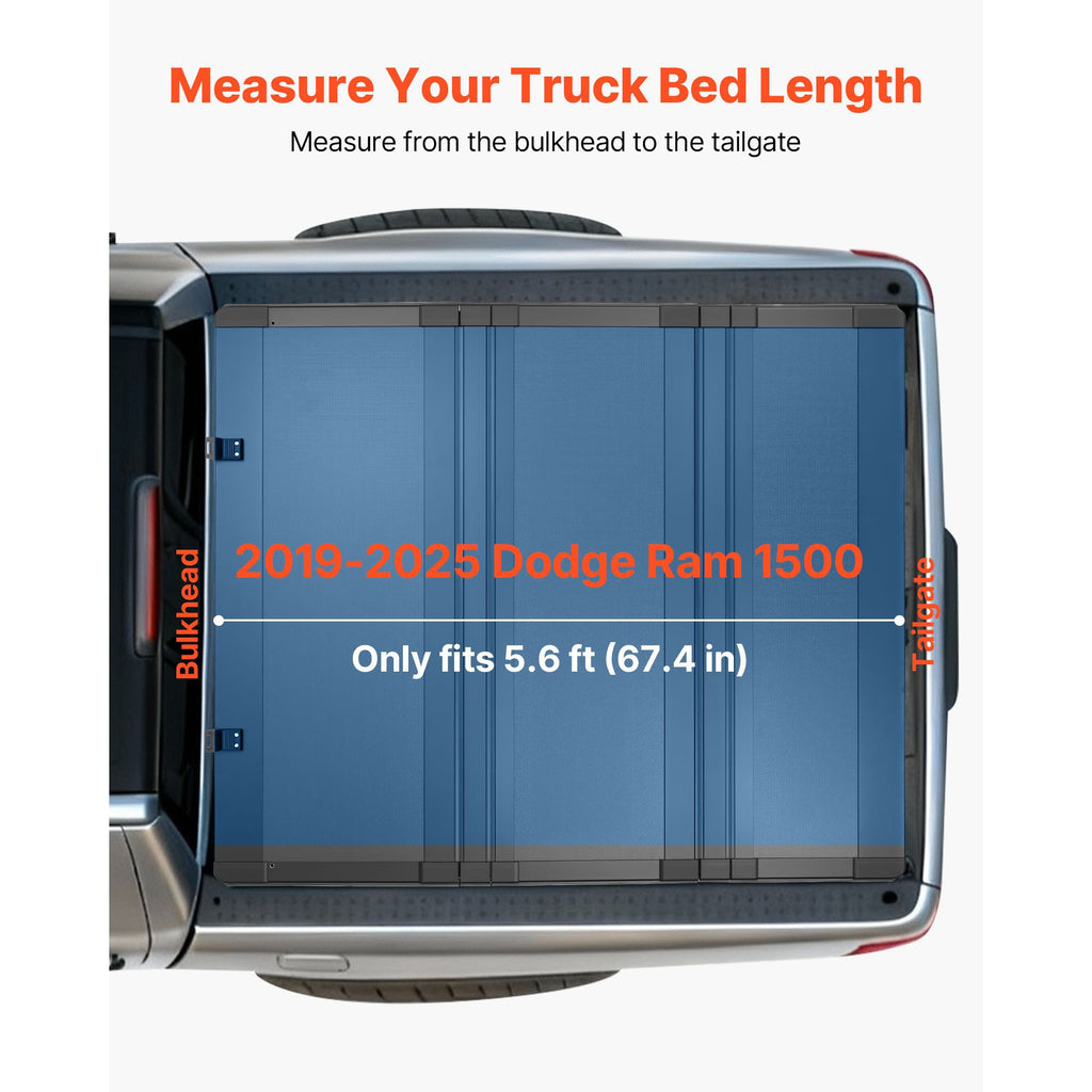 Hard Tri-Fold Truck Bed Tonneau Cover, Compatible with 2019-2025 Dodge Ram 1500 5.6 ft (67.4 in) Bed, Waterproof Low-Profile Hard Folding Truck Tonneau Cover with Aluminum Alloy Support Bar image 2