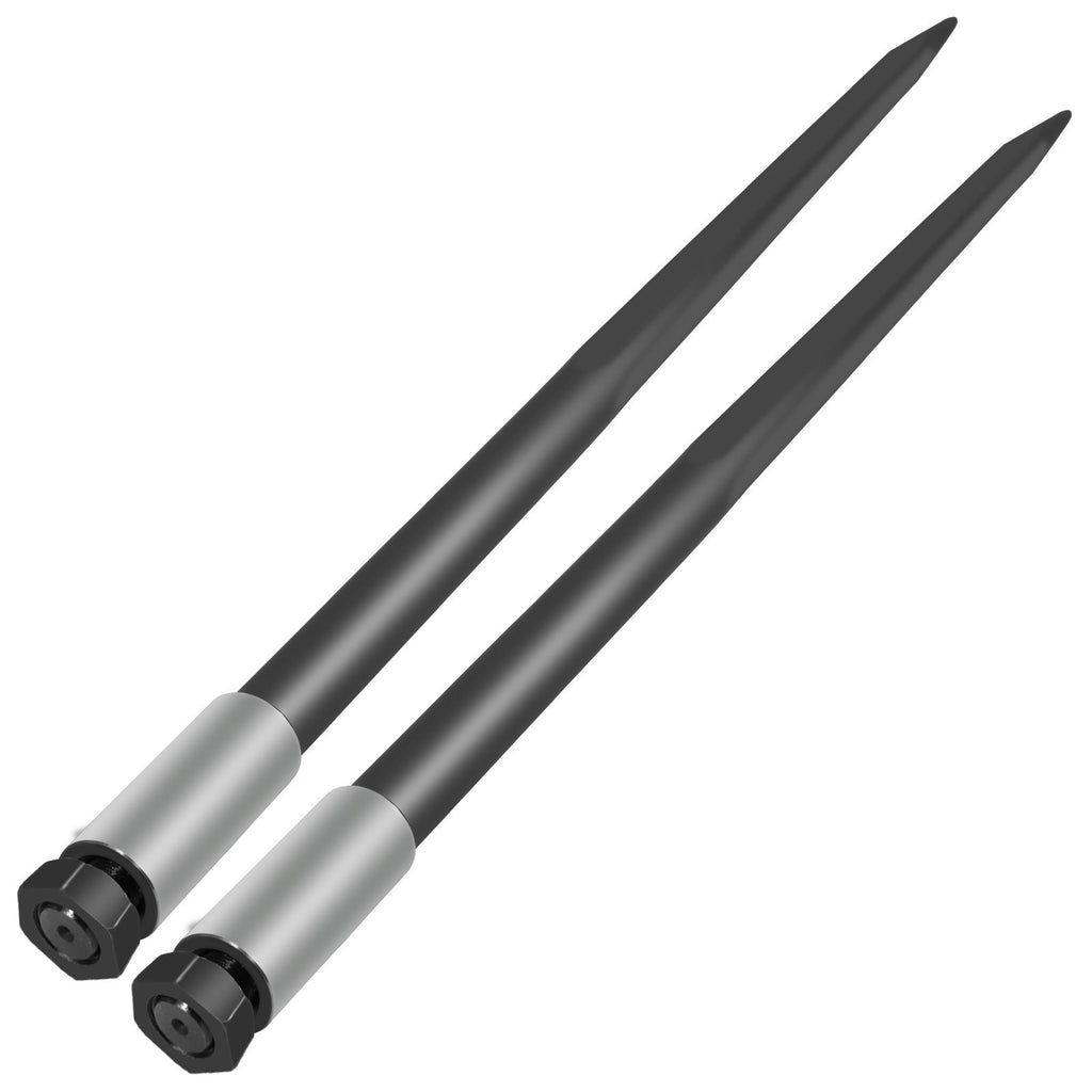 Hay Spear Spears 49\" Hay Bale Spear Spike, 4000 lbs Capacity Quick Attach Square Hay Bale Spears, 2 Pics Black Bale Forks, Bale Hay Spike with Hex Nut & Sleeve for Buckets Tractors Loaders