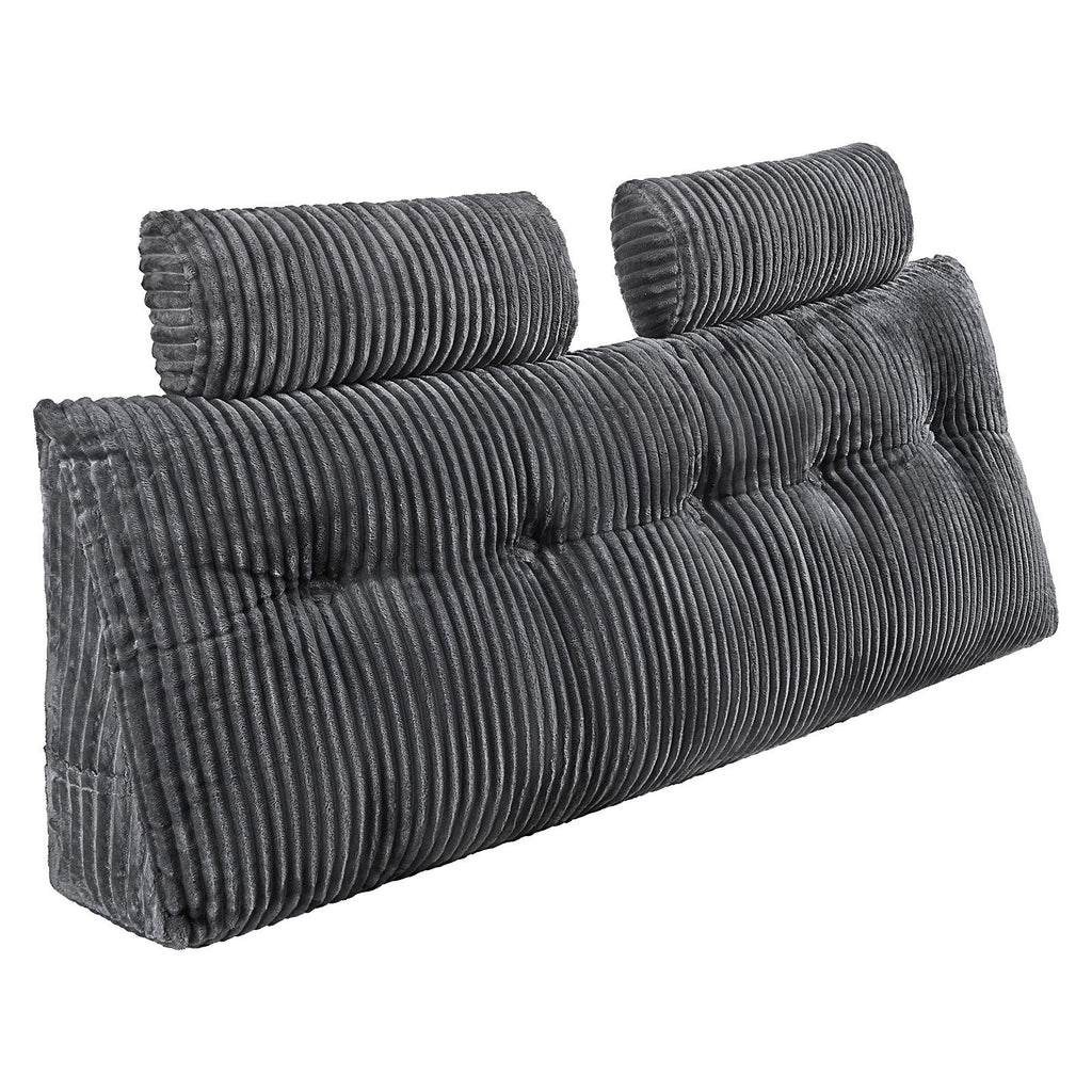Headboard Pillow, Queen Size Wedge Headboard Pillow with 2 Side Pockets and 2 Headrests, Bed Wedge Pillow with Washable Flannel Cloth, for Reading, Gaming, Resting, Working in Bed, Grey