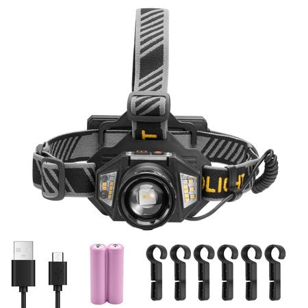 Headlamp, Bright LED Rechargeable Headlight, Lightweight Head Flashlight with 16 Lighting Modes, Adjustable Headband & 90° Angle, Zoomable Head Lamp for Camping, Running, Hiking, Fishing