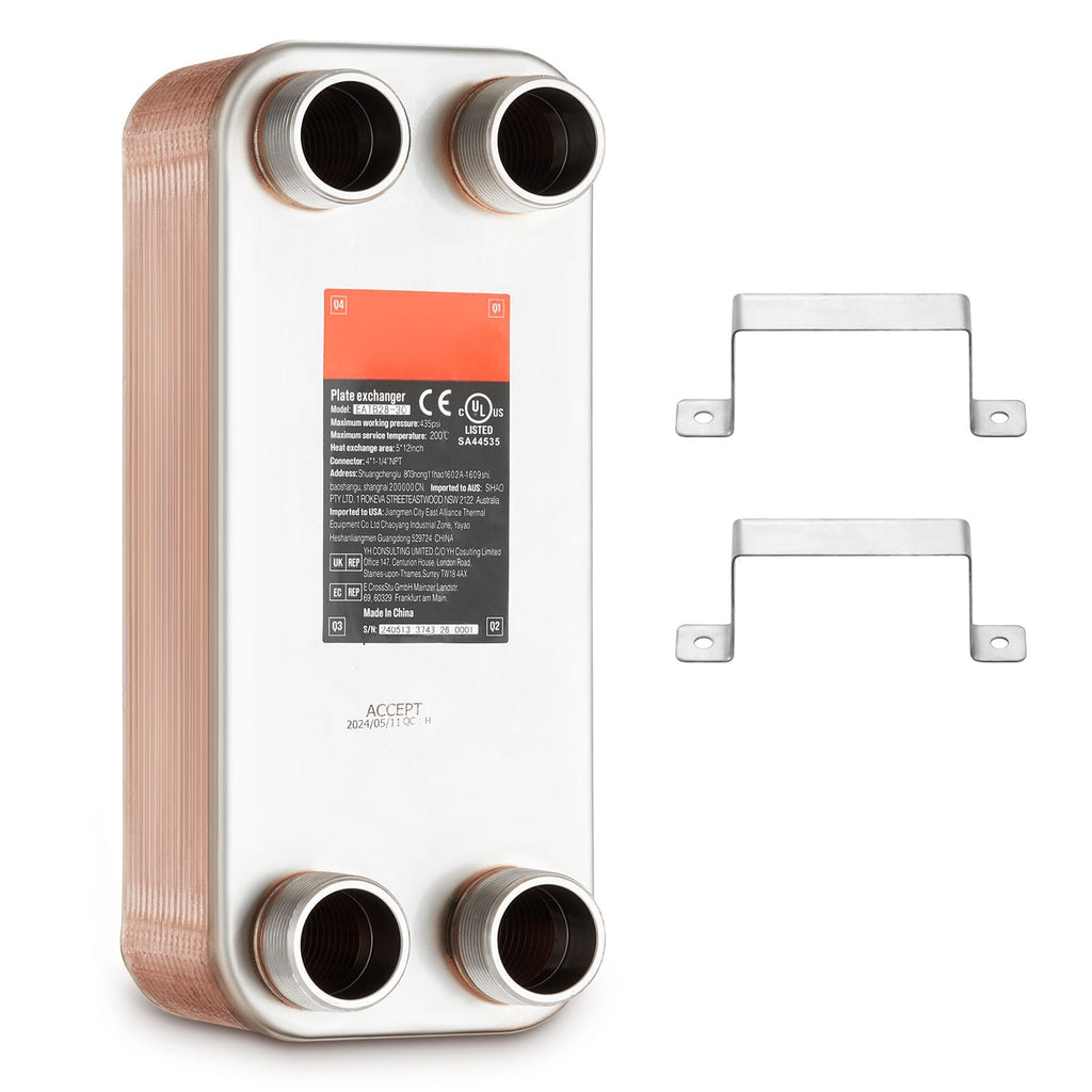 Heat Exchanger, 5"x 12" 30 Plates Brazed Plate Heat Exchanger, Copper/316L Stainless Steel Water To Water Heat Exchanger For Floor Heating, Water Heating, Snow Melting, Beer Cooling