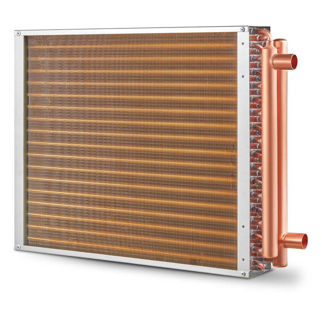 Heat Exchanger Water to Air, 18"x 20" with 3-Row 3/8" Copper Ports, 242 Aluminum Fins Heat Exchanger for Outdoor Wood Furnaces, Residential Heating and Cooling, and Forced Air Heating