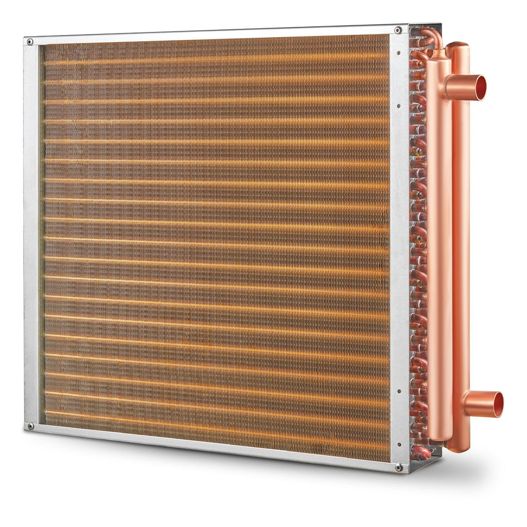 Heat Exchanger Water to Air, 20"x 20" with 3-Row 3/8" Copper Ports, 242 Aluminum Fins Heat Exchanger for Outdoor Wood Furnaces, Residential Heating and Cooling, and Forced Air Heating