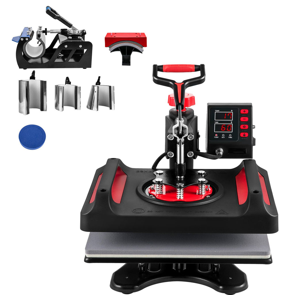 Heat Press Machine 12 x 15 Inch 8 in 1 Heat Press Sublimation Machine 360° Rotation Swing Away 8 in 1 Shirt Printing Machine Dual-Tube Heating for DIY T-Shirts Cap & Mugs Red