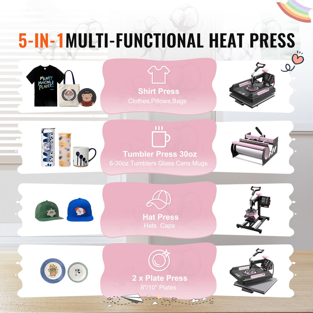 Heat Press Machine, 15 x 15 inch, 8 in 1 Heat Transfer Machine with 30 oz Tumbler Press, 360° Swing Away Digital T-Shirt Pressing Machine, Teflon Coating, for T-Shirts/Mugs/Hats/Plates, Black image 2