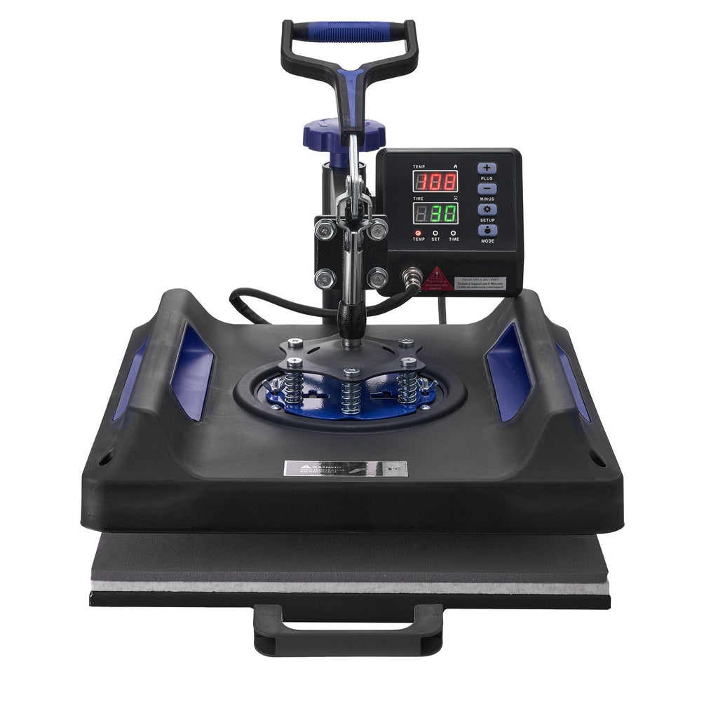 Heat Press Machine, 15 x 15 inch, 8 in 1 Heat Transfer Machine with 30 oz Tumbler Press, 360° Swing Away Digital T-Shirt Pressing, Teflon Coating, for T-Shirts/Mugs/Hats/Plates, Black+Blue
