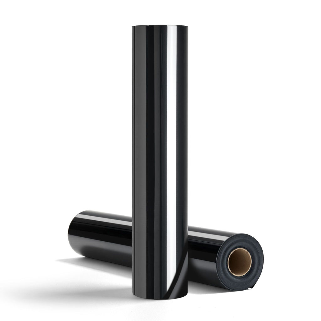 Heat Transfer Vinyl, 12 in x 25 ft, Glossy Black HTV Iron on Vinyl Roll, Easy to Cut and Weed, Strong Adhesion, Compatible with Cutting Machines, for Various Materials, T-shirts, Pillows, Hats