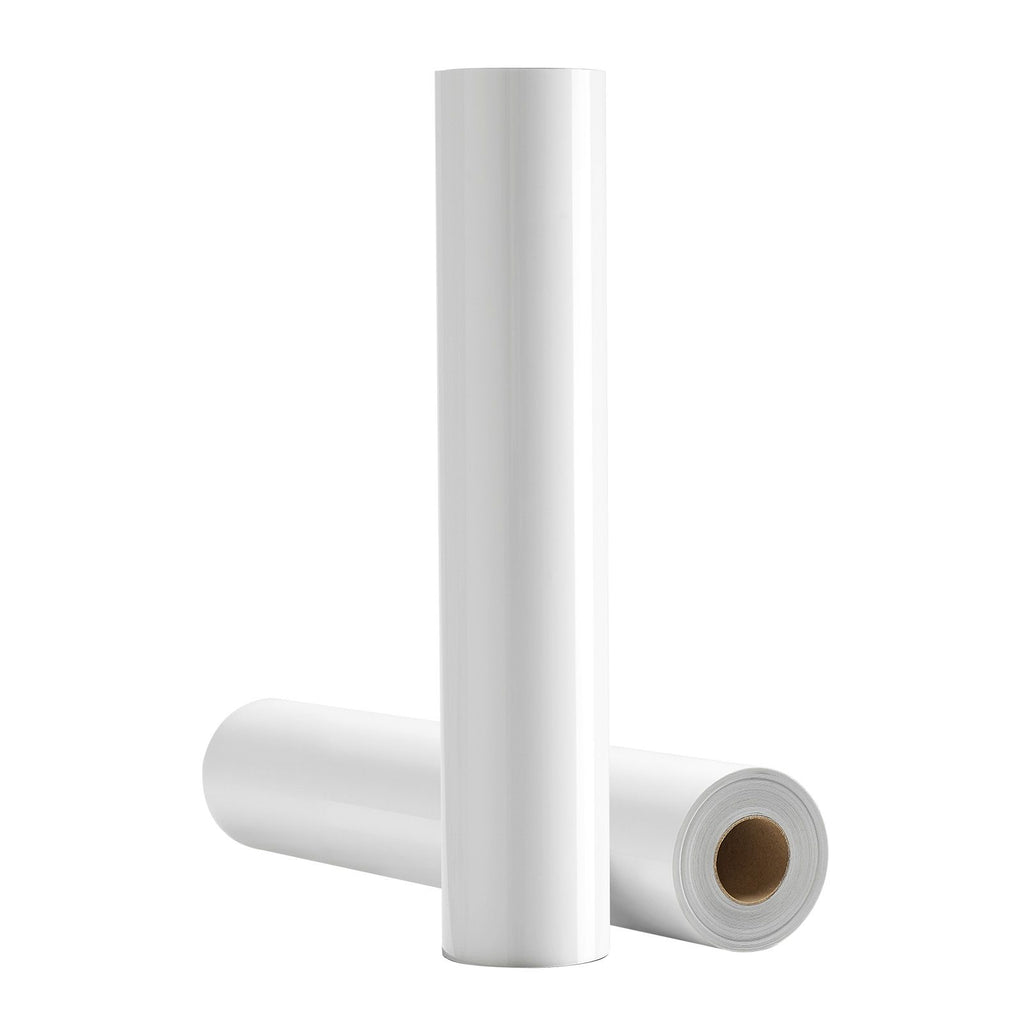 Heat Transfer Vinyl, 12 in x 25 ft, Glossy White HTV Iron on Vinyl Roll, Easy to Cut and Weed, Strong Adhesion, Compatible with Cutting Machines, for Various Materials, T-shirts, Pillows, Hats