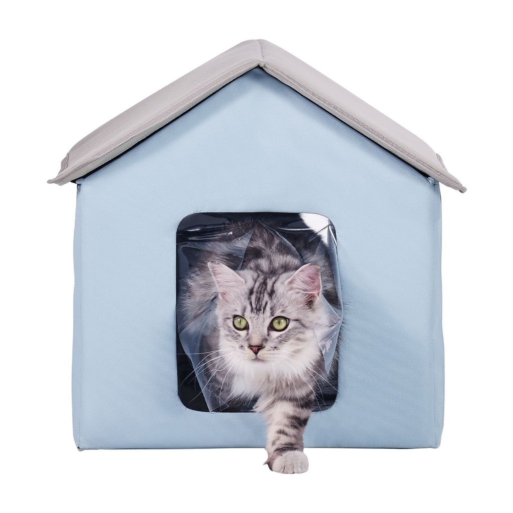 Heated Cat House, Outdoor Kitty Shelter with Timer, 600D Oxford Cloth Foldable Cat Shelter with Heated Pad for Winter to Stay Warm and Cozy, Blue (Small)