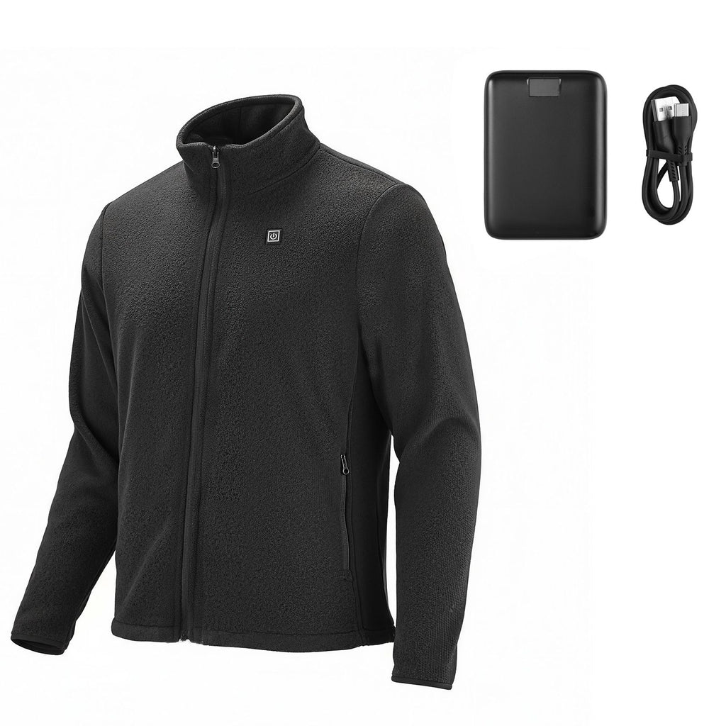Heated Fleece Jacket for Men, Heated Sweatshirt with 7.4V 16000mAh Rechargeable Power Bank Pack, 6 Heating Zones, 3 Temp Levels, 3h/6h/10h Warmth, for Winter Outdoor Camping, Black, L Size