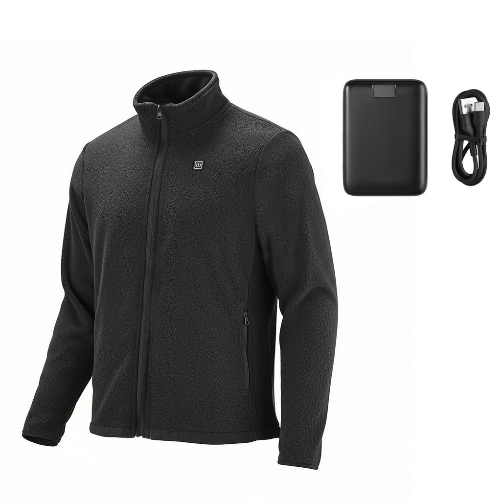Heated Fleece Jacket for Women, Heated Sweatshirt with 7.4V 16000mAh Rechargeable Power Bank Pack, 6 Heating Zones, 3 Temp Levels, 3h/6h/10h Warmth, for Winter Outdoor Camping, Black, XXXL Size