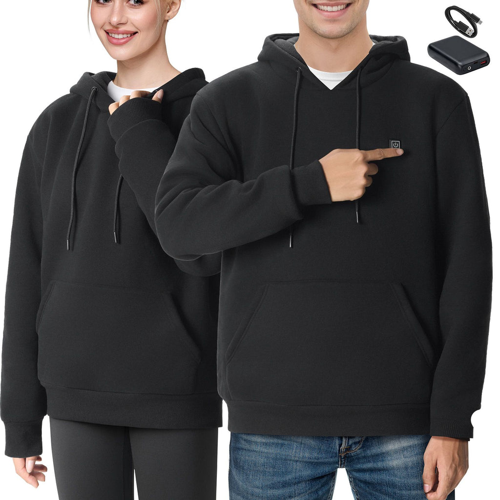 Heated Hoodie, Unisex Heated Sweatshirt with Battery Pack 7.4V, Electric Jacket with 5 Heating Zones for Men & Women, Lightweight Warm Heated Outdoor Pullover for Fishing Camping, M Size Black