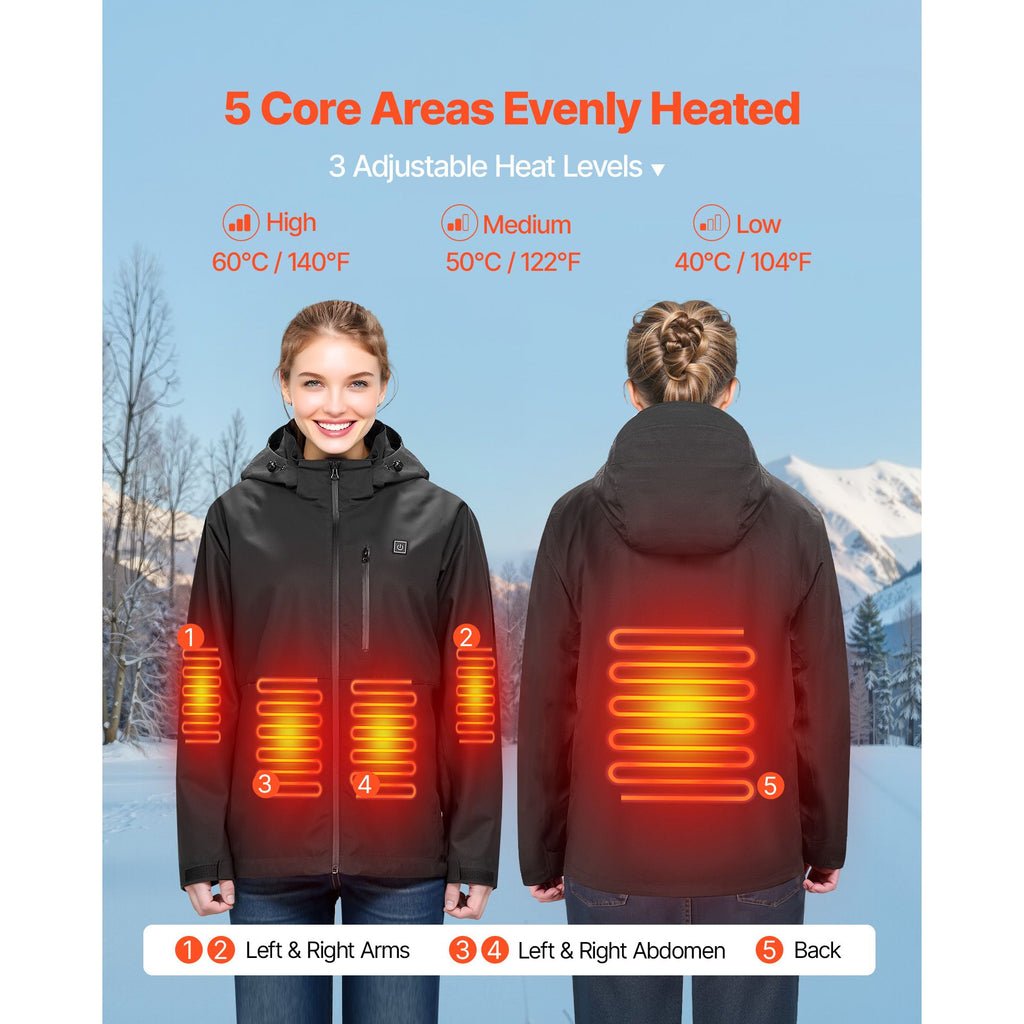 Heated Jacket for Women with 7.4V Battery, Soft Shell Electric Heating Coat, Windproof Waterproof Lightweight Outerwear with 5 Heating Zones & 3 Heat Settings, Machine Washable, M Size image 2