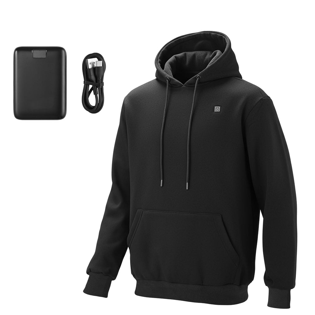 Heated Sweatshirt Hoodie for Men Women, Heated Jacket Unisex with 7.4V 16000mAh Rechargeable Power Bank Pack, 5 Heating Zones, 3 Temp Levels, 4-8H Warmth, for Winter Outdoor Camping, Black, S Size