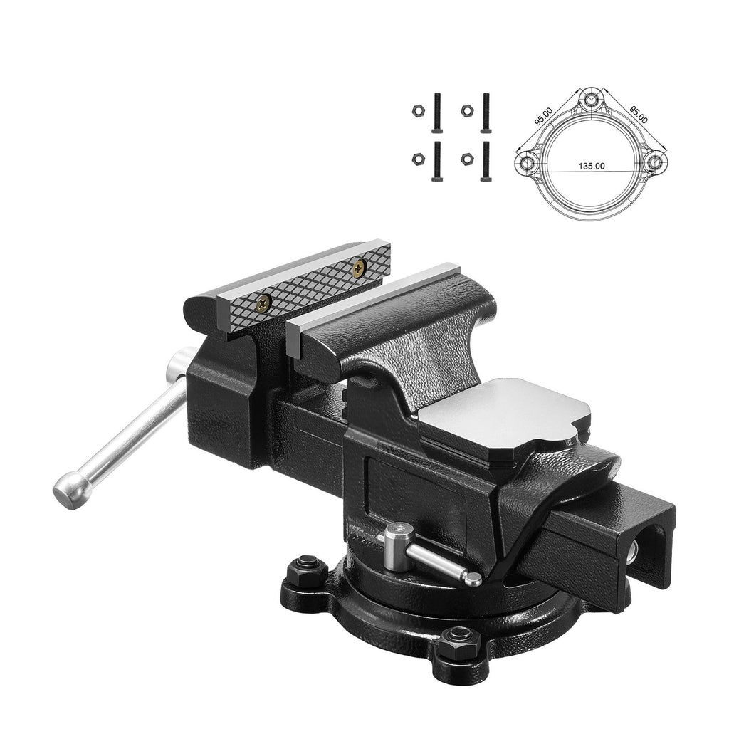 Heavy Duty Bench Vise, 4" Jaw Width, Multi-Purpose Ductile Iron Bench Vise with Anvil and 360-Degree Locking Swivel Base, 2.24" Throat Depth, 4.7" Max Jaw Opening, for Drilling, Pipe Cutting