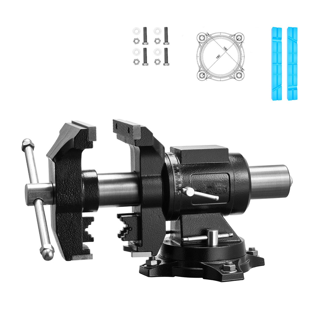 Heavy Duty Bench Vise, 5.5" Jaw Width, Double Swivel Rotating Multi-Purpose Bench Vise, with 360° Locking Swivel Base and Head, 2.76" Throat Depth, 5" Max Jaw Opening, for Drilling Pipe Cutting