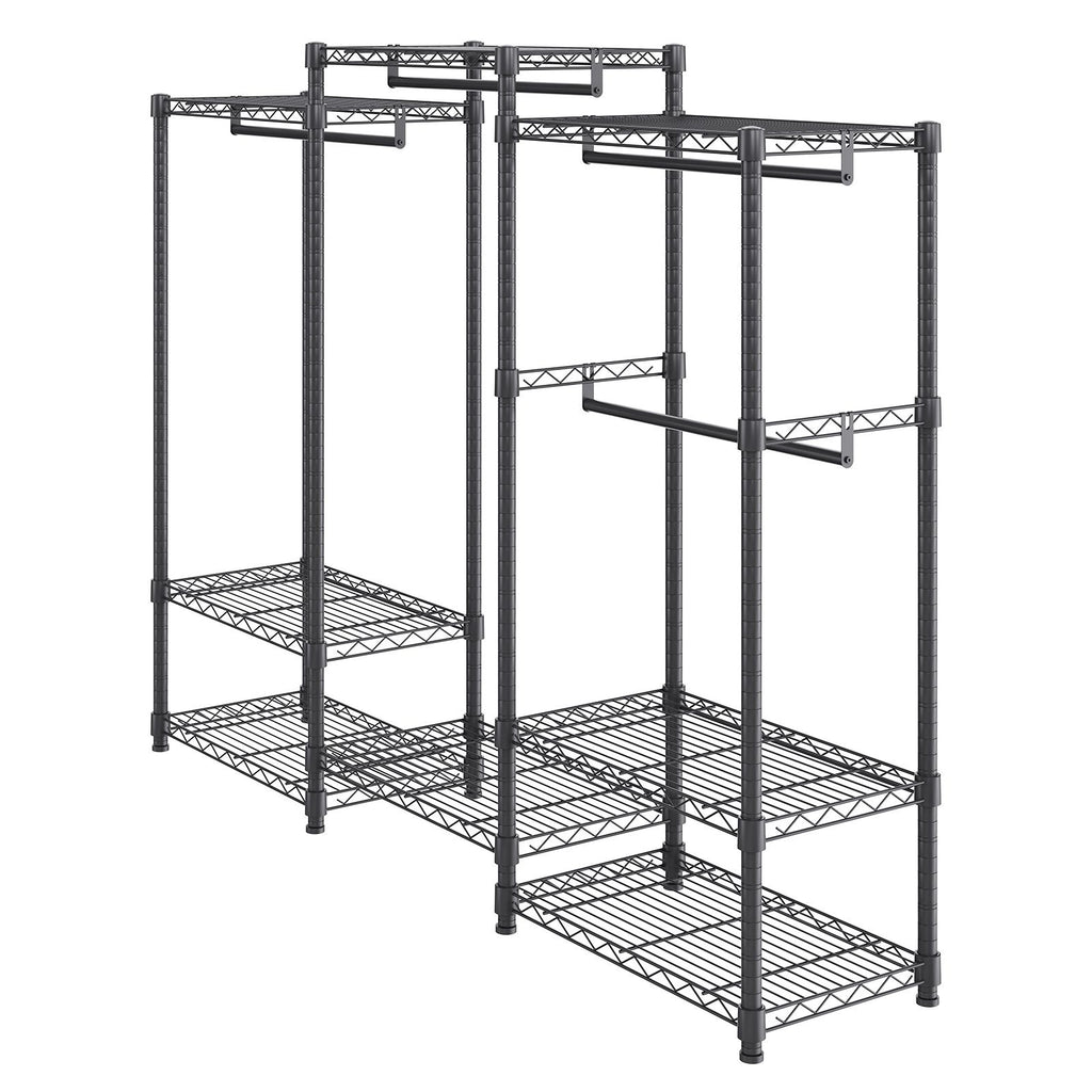 Heavy Duty Clothes Rack, Rolling Clothing Garment Rack with 4 Hang Rods & 8 Storage Tiers, Adjustable Custom Closet Rack, Freestanding Wardrobe for Hanging Clothes, 800 lbs Load Capacity