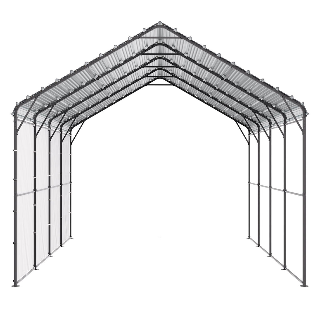 Heavy Duty Metal Carport, 12' x 20' Outdoor Carport with Galvanized Steel Frame & Roof, Car Tent Garage Shade with Removable Sidewalls, Multi-Use Car Shelter for Pickup, Boat, Car & Tractors
