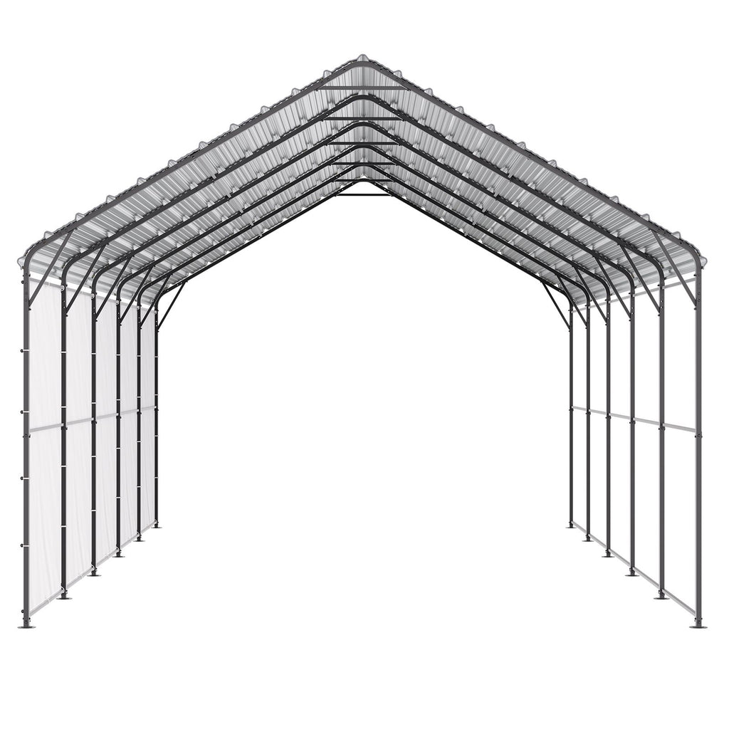 Heavy Duty Metal Carport, 13' x 26' Outdoor Carport with Galvanized Steel Frame & Roof, Car Tent Garage Shade with Removable Sidewalls, Multi-Use Car Shelter for Pickup, Boat, Car & Tractors