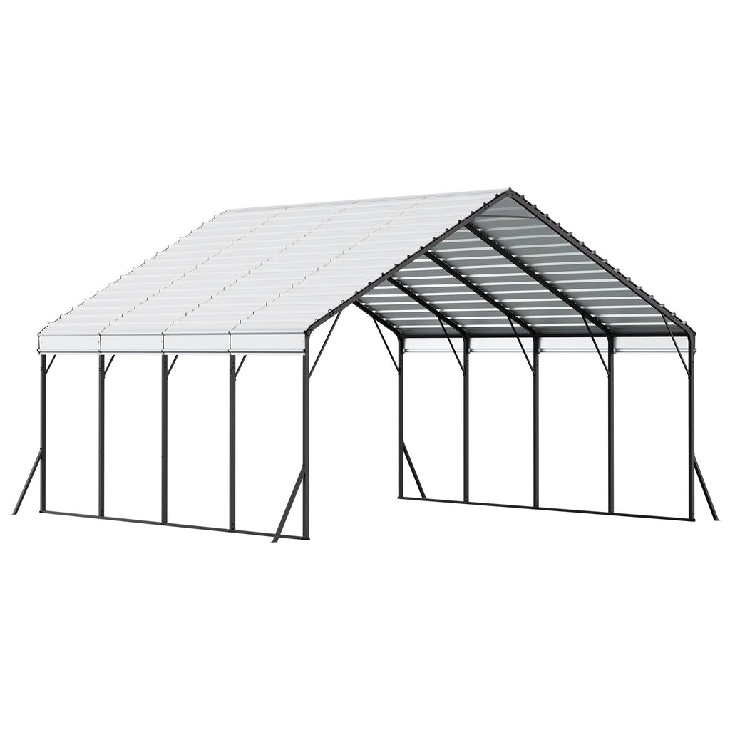 Heavy Duty Metal Carport, 20 x 20 ft Outdoor Carport with Sturdy Frame & Roof, Car Garage Shade with Removable Sidewalls, Multi-Use Car Shelter for Pickup, Boat, Trucks & Tractors