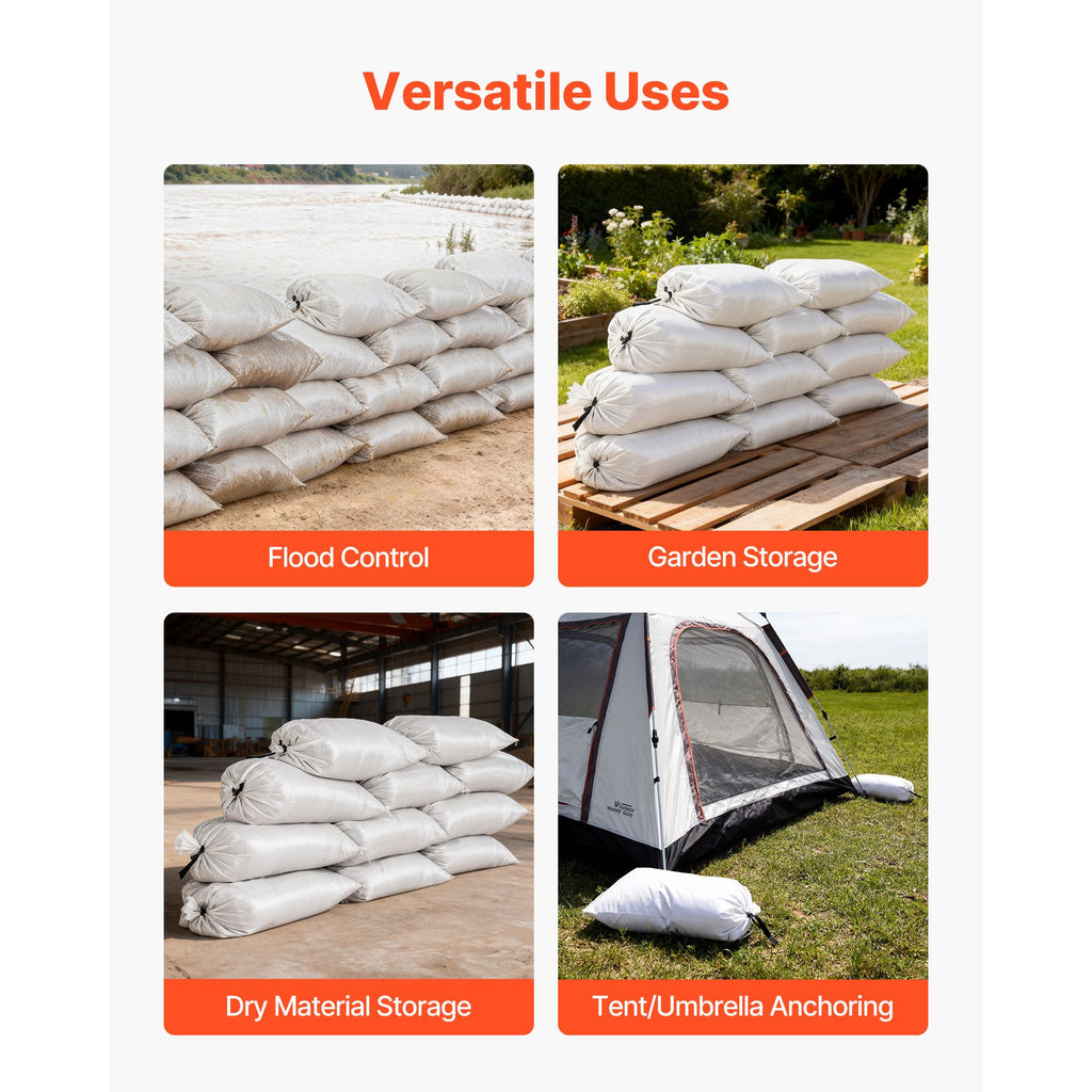 Heavy Duty Sand Bags, 50Pack 14" x 26", Empty Sandbags for Flooding with Tie Strings, Woven Polypropylene Sand Bag with 1600 Hours of UV Protection, 50Lbs Capacity