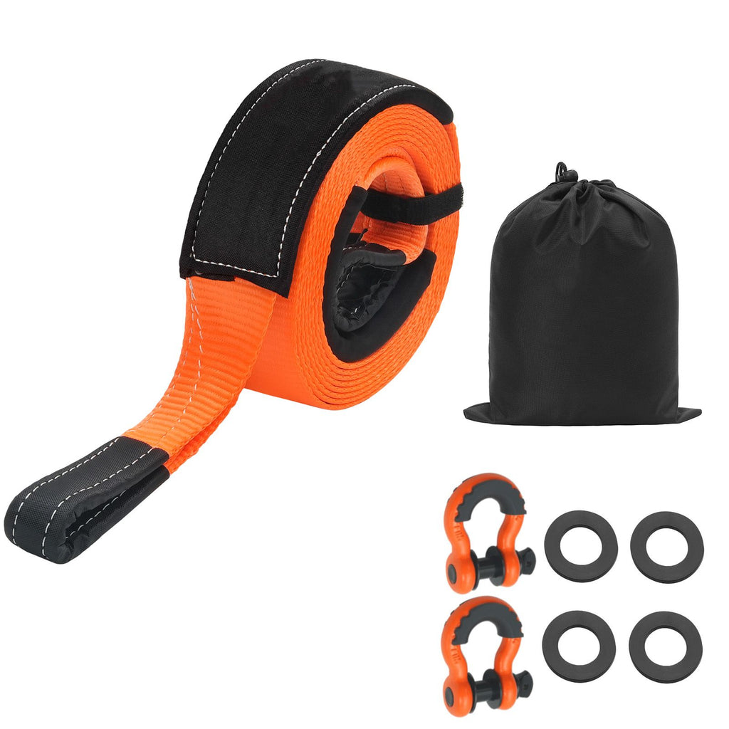 Heavy Duty Tow Strap Recovery Kit 3 in x 30 ft (MBS-36,000 lbs) Tree Saver Winch Strap, Triple Reinforced Loop & Protective Sleeves & Storage Bag, 3/4" D-Ring Shackles, for Truck Jeep SUV ATV
