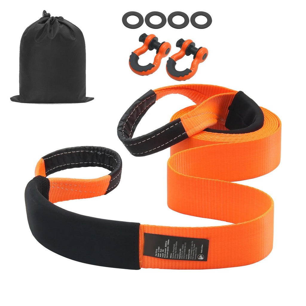 Heavy Duty Tow Strap Recovery Kit 3" x 20 ft (MBS-36,000 lbs) Tree Saver Winch Strap, Triple Reinforced Loop & Protective Sleeves & Storage Bag , 3/4" D-Ring Shackles, for Truck Jeep SUV ATV