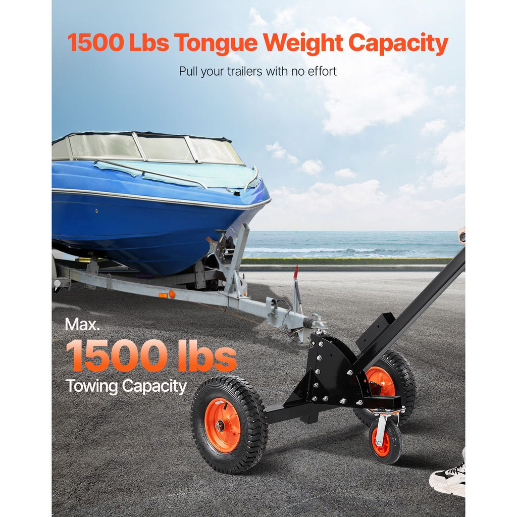 Heavy-Duty Trailer Dolly, 1500lbs Tongue Weight Capacity, 2 in 1 Trailer Mover with 2 in Ball, 16 in Pneumatic Tires and Universal Wheel, Portable Tow Dolly for Moving Car RV Trailer